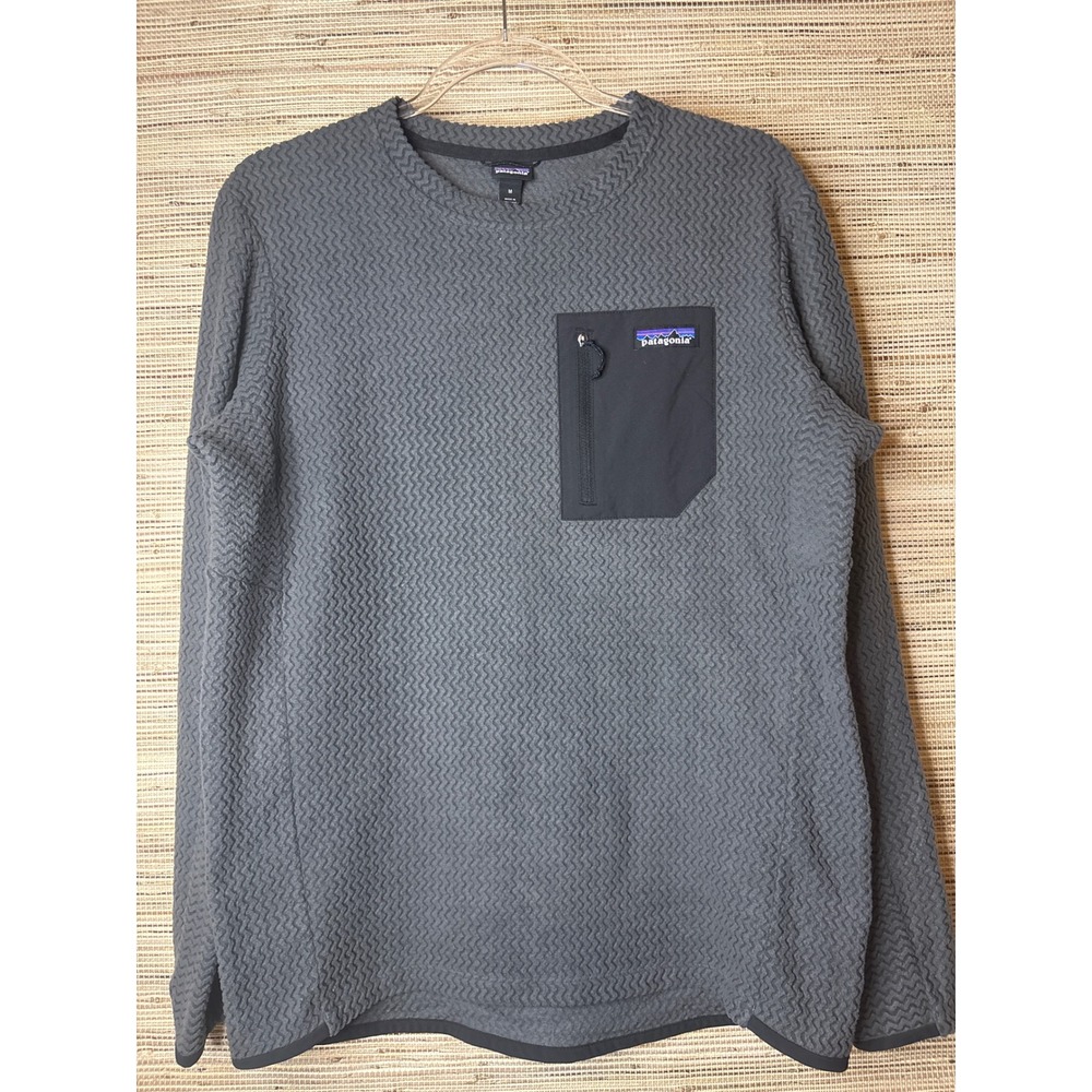 Patagonia R1 Air Crew Fleece Mens Medium Forge Grey 40235 Zig Zag Textured Top